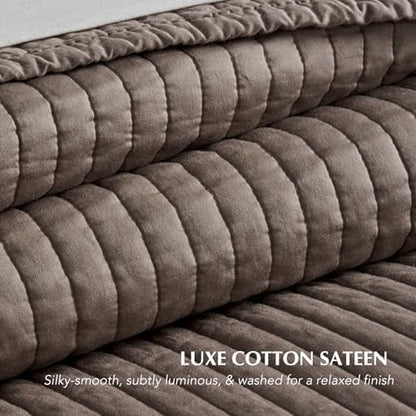 EVERGRACEHOME Cotton Sateen Quilt Set, Oversized Cal King, Mocha Brown