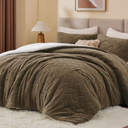 BEDELITE Fluffy Sherpa Queen Comforter Set,Brown