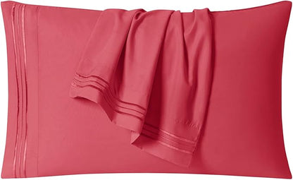 Clara Clark Bed Sheets, Premier 1800 Series 4 Piece Bed Sheet Set, Deep Pocket, Wrinkle, Fade, Stain Resistant, Luxury Soft Bedding Sheets & Pillowcases, Split King, Coral Pink