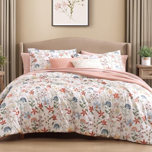 Queen Comforter Set - 7 Pieces Soft Floral Bed in a Bag Queen Bedding Sets