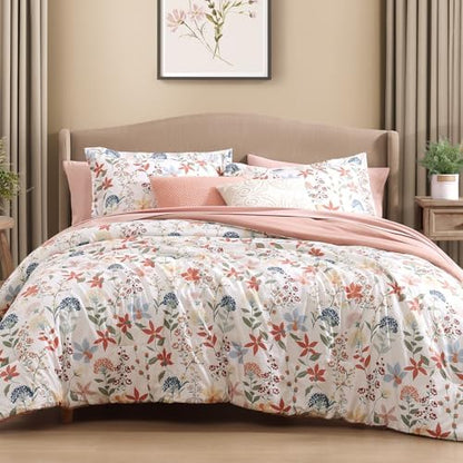 Queen Comforter Set - 7 Pieces Soft Floral Bed in a Bag Queen Bedding Sets