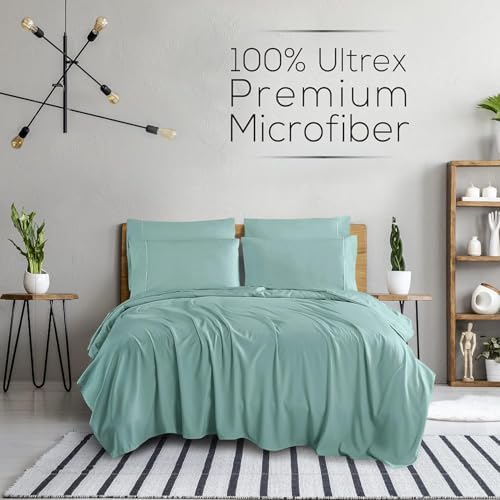 Mueller Luxury 6 PC Full Size Bed Sheets, Super Soft, Deep Pocket up to 16" Full Size Sheets, Transfers Heat, Breathes Better, Hypoallergenic, Wrinkle-Resistant, Oeko-TEX, Light Teal