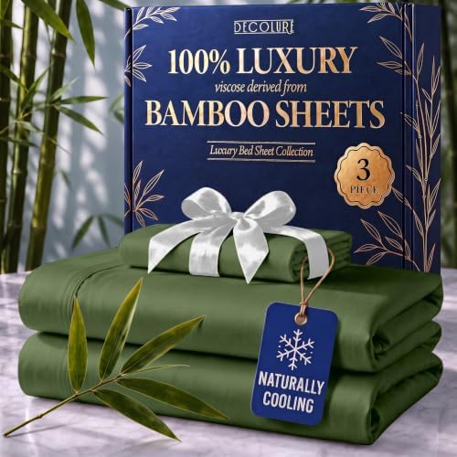 DECOLURE 100% Viscose Derived from Bamboo Sheets Twin Size, Luxury 3 Pc Set