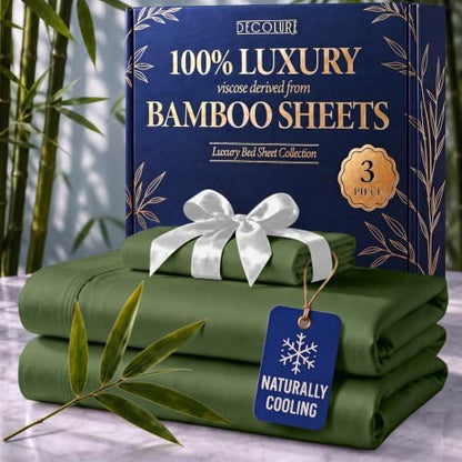 DECOLURE 100% Viscose Derived from Bamboo Sheets Twin Size, Luxury 3 Pc Set