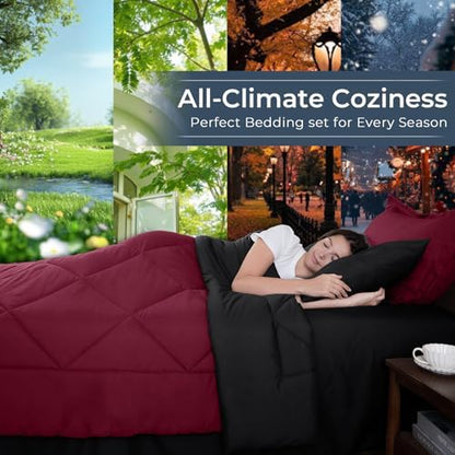 HEVUMYI 7-Piece King Comforter Set, Red & Black Bed in a Bag