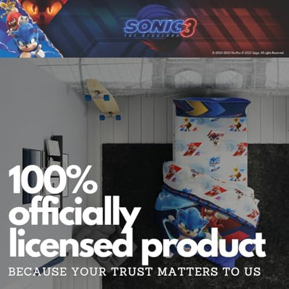 Sonic The Hedgehog 3 Movie Kids Bedding Super Soft Comforter and Sheet Set, 4 Piece Twin Size, (Officially Licensed Product) By Franco