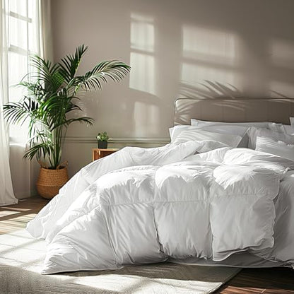 Serta Goose Feather Down Fiber Comforter Queen Size - 100% Cotton Cover Duvet Insert - Hotel Luxury Hypoallergenic Bedding Comforter Extra Warmth 90 x 90 Inch White