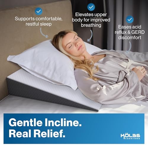 Kolbs Bed Wedge Pillow for Sleep Apnea, Acid Reflux and Back Pain Relief, Anti Snore Pillow, Premium Foam Wedge Cushion with Chic Jacquard Cover - Headboard Wedges for Sleeping (5" Gentle Incline)