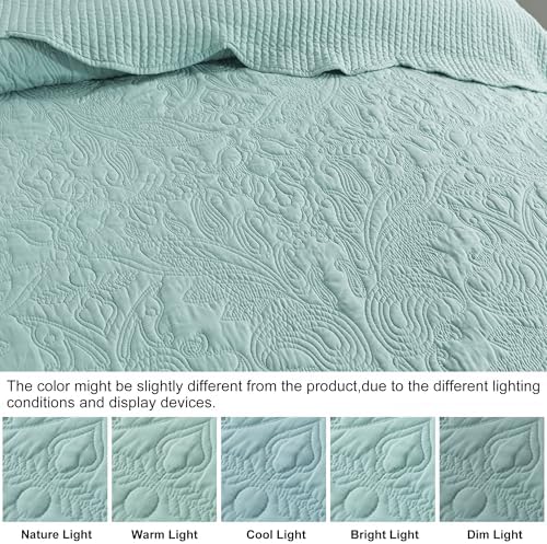 HoneiLife California King Quilts - Oversized King Bedspreads 128x120, Rustic Bedding Sets 4-Piece,Reversible Coverlets Lightweight Bed Cover for All Season Use-Sage Green