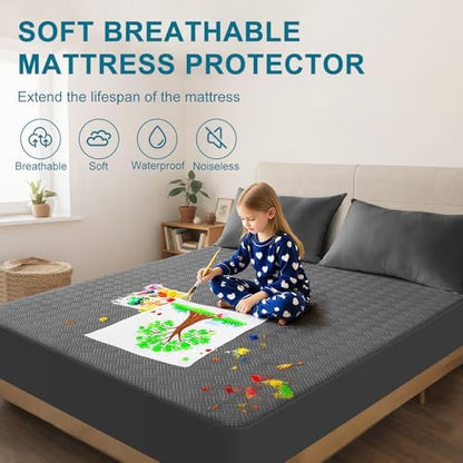 Waterproof Twin Size Mattress Protector with Deep Pockets, Gray