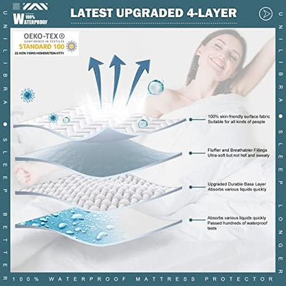 Full Size Waterproof Mattress Protector Quilted, Breathable Ultra-Soft Filling Mattress Pad, Fitted Deep Pocket Mattress Cover Fits 6''-19'' Mattress White