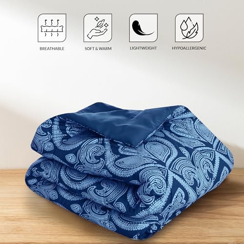 LUX Décor Reversible 4pc Twin Comforter Set, Printed Bedding Set, All-in-One Bed in a Bag, Includes 1 Comforter, 1 Pillow Sham, 1 Decor Pillow & 1 Bed Skirt (Paisley Navy,Twin)