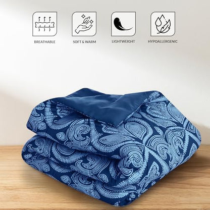 LUX Décor Reversible 4pc Twin Comforter Set, Printed Bedding Set, All-in-One Bed in a Bag, Includes 1 Comforter, 1 Pillow Sham, 1 Decor Pillow & 1 Bed Skirt (Paisley Navy,Twin)