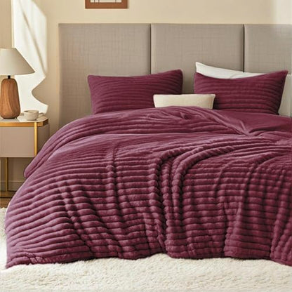 EXQ Home Fluffy Comforter Set Full Size,3 Pieces Bed Set,Burgundy