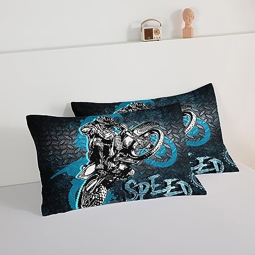 HOSIMA Dirt Bike Comforter Motocross Rider Bedding Set for Race Car Bed,American Flag Motorbike Comforter for Queen Size Bed Extreme Sport Bedding Set for Boys Teens Mens Bedroom Essentials.
