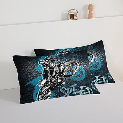 HOSIMA Dirt Bike Comforter Motocross Rider Bedding Set for Race Car Bed,American Flag Motorbike King Size Comforter Set Extreme Sport Bedding for Boys Teens Mens Bedroom Essentials.