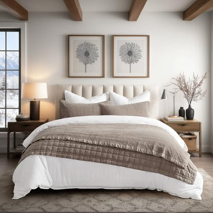 EVERGRACEHOME Stonewashed Cotton Quilt Set, Queen Size, Truffle Taupe Brown