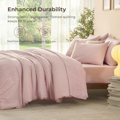 Litanika Blush Pink Gingham Twin/Twin XL Comforter Set 5 Pieces