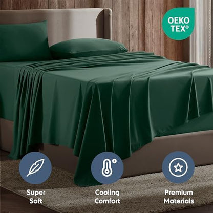Nestl King Sheet Set - Bed Sheets - Dark Green - 4-Piece Deep Pocket