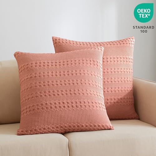 PHF Cotton Waffle Weave Euro Sham Covers 26" x 26", Canyon Clay, No Insert