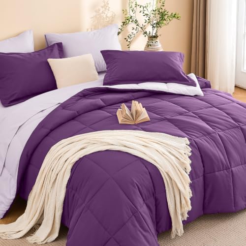 Queen Comforter Set with Sheets - 7 Pieces Bed in a Bag Purple Bedding Sets