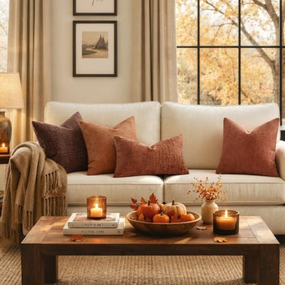 MIULEE Fall Decorative Rust Couch Throw Pillow Covers 18x18 Inch 2 Pack