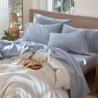 MooMee Sheet Set 100% Washed Cotton Linen-Like Extra Deep Pocket King