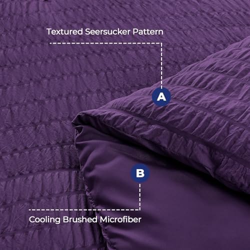 HYMOKEGE Dark Purple Twin XL Comforter Set Seersucker 5 Pieces, All Season Luxury Bed in a Bag for Bedroom, Bedding Set with Comforter, Sheets, Pillowcase & Sham