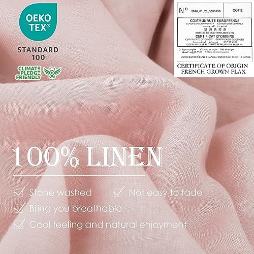 Simple&Opulence 100% Washed Linen Euro Shams 26'' x 26'' Pack of 2, Basic Style Solid Color Natural Flax Farmhouse Decorative Square Throw Pillow Covers for Bed Couch Sofa - Brush Pink