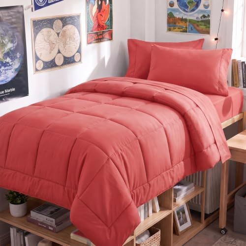 CozyLux Twin XL Comforter Set Coral - 5 Pieces Twin XL Bed in a Bag
