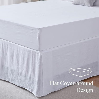 Simple&Opulence Belgian Linen Bed Skirt with Classic 14 inch Tailored Drop Dust Ruffle, Easy Fit Breathable Premium Natural Flax- Basic White, King