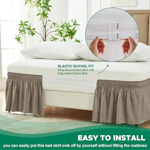 Wrap Around Bed Skirt Full Size Beds 18" Drop-Elastic Dust Ruffle Taupe