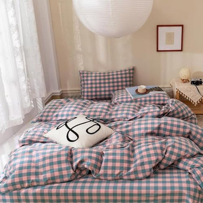 mixinni Plaid Comforter Set King - 3 Piece Soft Geometric Checkered Comforter with 2 Pillow Shams, Modern Gingham Pattern Bedding Set for All Season, Breathable & Soft Cozy (Pink, Purple, Blue)