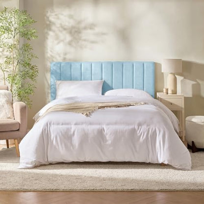 Nestl Upholstered King Headboard - Easy Assemble Channel Stitched Headboard King Size Bed - Wall Mounted Headboards with 3D Soundproof Wall Panels Peel & Stick Floating Headboards, 08-Ice Blue