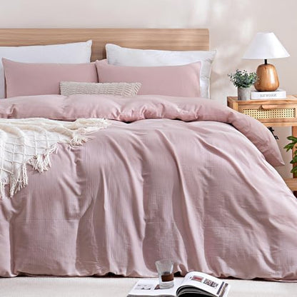 TOCOMOA 100% Muslin Cotton Duvet Cover Set, Pink, King