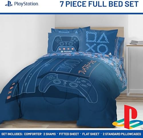 Jay Franco Kids Bed Set, Blue, PlayStation, 7 Piece Full