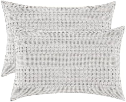 PHF Cotton Waffle Pillow Shams Standard Size 20"x26", Light Grey, No Insert