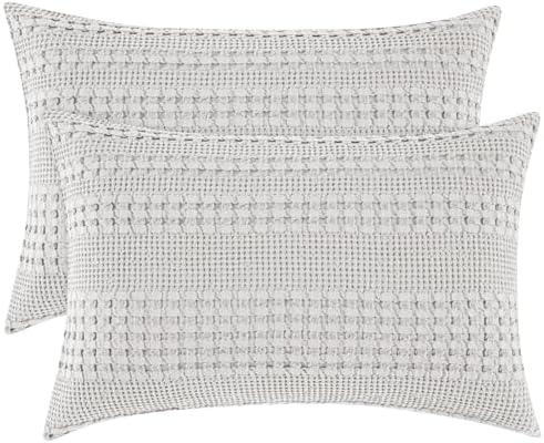 PHF Cotton Waffle Pillow Shams King Size 20" x 36", Light Grey, No Insert