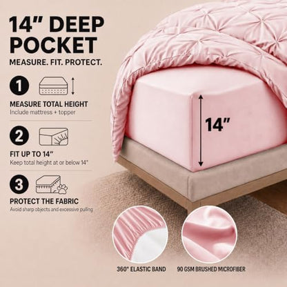 HIMEET Full Size Comforter Set Pink - 7 Pieces Pintuck Bed in a Bag