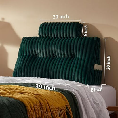 Rycwola Faux Fur Headboard Pillow with 1 Pack Neck Roll Pillow Large Headboard Pillow Soft and Supportive with Removable Cover (Green, Twin)