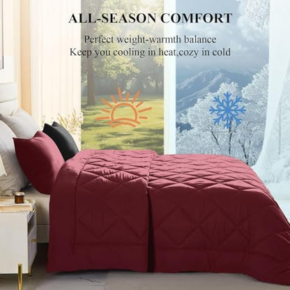 Oversized King Comforter, Extra Large King Size Comforter Oversized, Soft Lightweight Quilt Down Alternativewith 8 Corner Tabs(120x128, Black&Red)