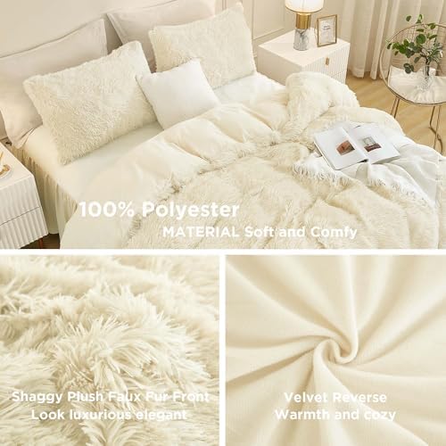 Andency Light Beige King Size Comforter Set, Fluffy Faux Fur Bedding Set