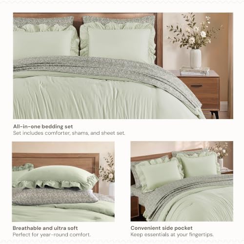 BLOOMHAVEN Full Size Comforter Sets-7 Pieces Ruffle Bedding Floral Sheet