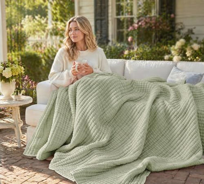 Wonderful 3PC Queen Size Textured Quilt Set - All Season Crinkle Voile Coverlet, Soft Puckered Grid Faux Hand-Quilted Bedspread, Lightweight Wrinkle-Resistant Sage Green Bedding with 2 Shams, 88"x88"