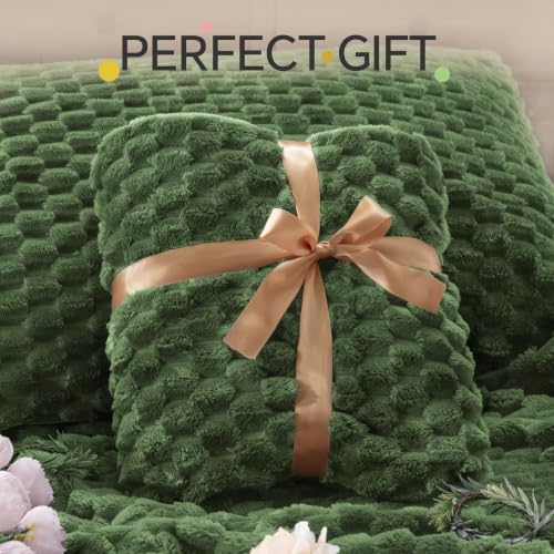 BEDELITE Fluffy Queen Comforter Set, Olive Green Fleece Bed Set 3 Pieces