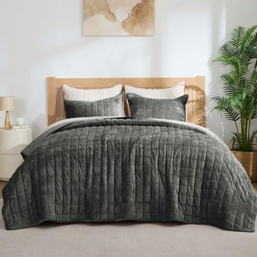 BEDELITE Velvet Quilt Set King Size, Luxury Velvet Comforter Bedding