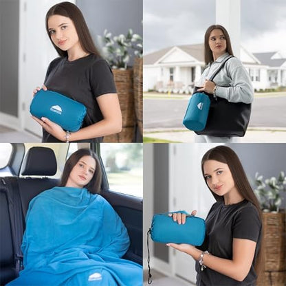 BlueHills Ultra Compact Travel Blanket Pillow 2 Pack Airplane Peacock Teal