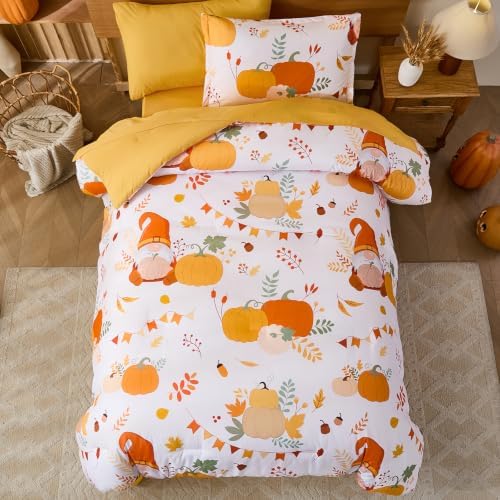 Thanksgiving Comforter Set Twin Size,Pumpkin Comforters for Kids Teen