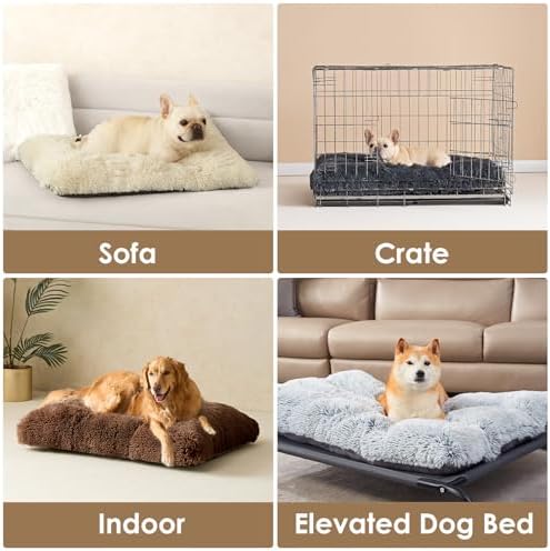 EHEYCIGA Fluffy Dog Crate Bed, Plush XX Large Dog Pillow, Coffee