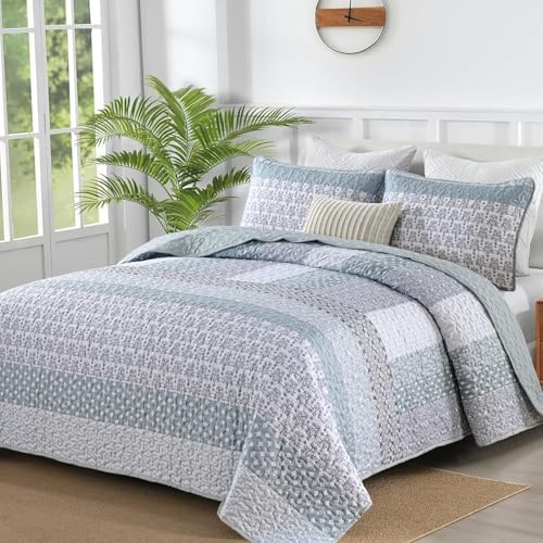 WONGS BEDDING Boho Quilt Set Queen, Stripe Bedspread Sets, Burnt Orange